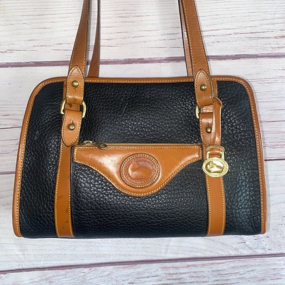 Vintage Dooney & Bourke Womens A7 150525 Pebbled Navy Blue Black Handbag Purse